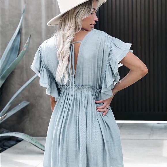 Dress bohemian butterfly sleeve pastel blue bikini cover up - Picture 7 of 12